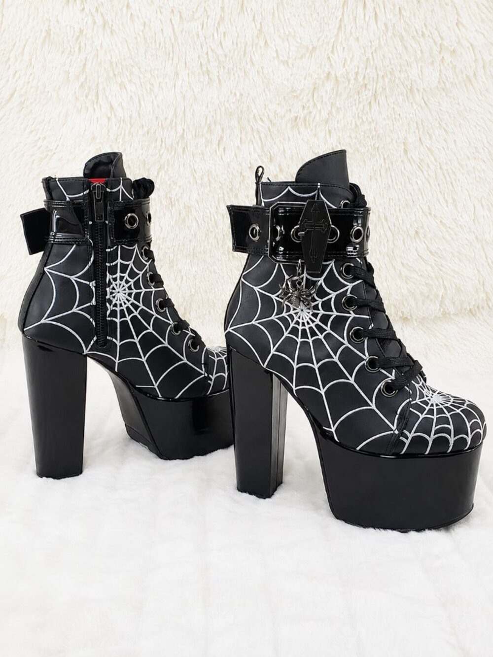 NIB Torment 51 Black Chunky Heel Platform Goth Punk Ankle Boots Coffin Web